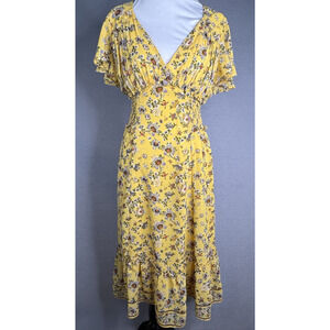 Max Studio Babydoll Midi Dress Womens M Yellow Floral Feminine Cottagecore